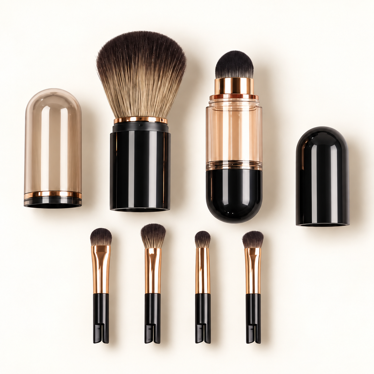 ROVELLEA six-piece makeup brush set component layout